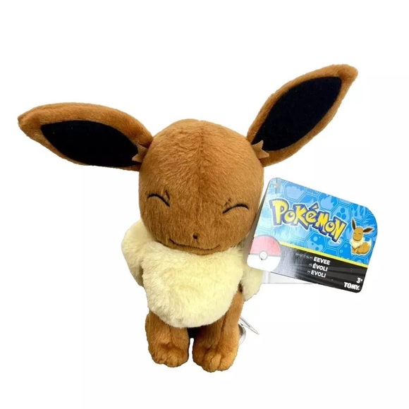 Tomy Pokemon Eevee Eyes Mouth Closed Plush Stuffed Animal 2016 Toy 8” NEW - Picture 1 of 9